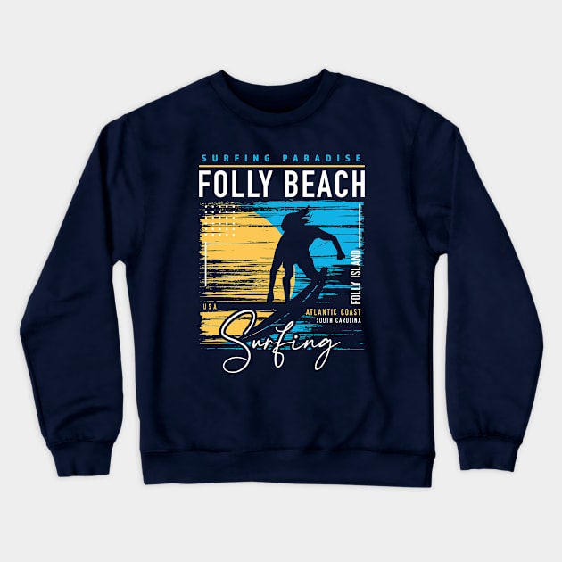 Retro Folly Beach Surfing Graphic // Surfers Paradise // Vintage Surfer Crewneck Sweatshirt by SLAG_Creative